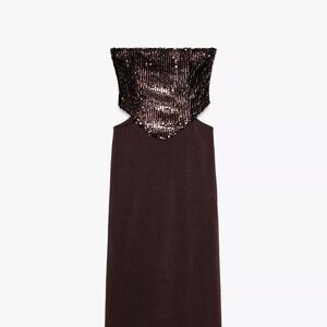Zara Strapless Brown Sequin Dress